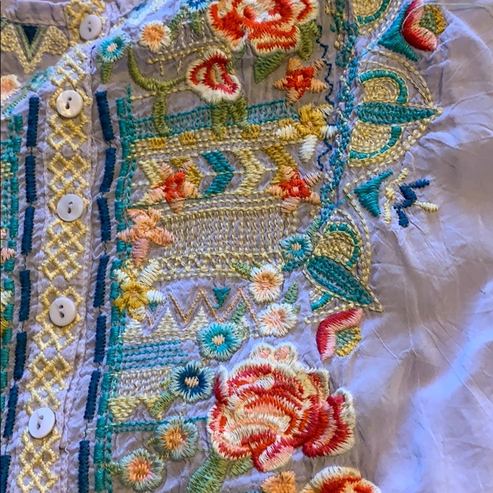 Johnny Was Lavender Embroidered Top